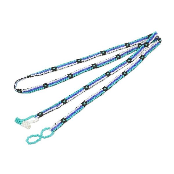 Alternate image for Blue and Black Flower and Stripes Beaded Wrap Bracelet Ocean Blooms