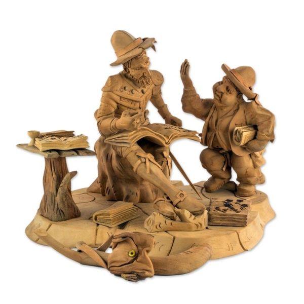 Alternate image for Cedar Wood Don Quixote and Sancho Panza Sculpture Quixote with Sancho Panza