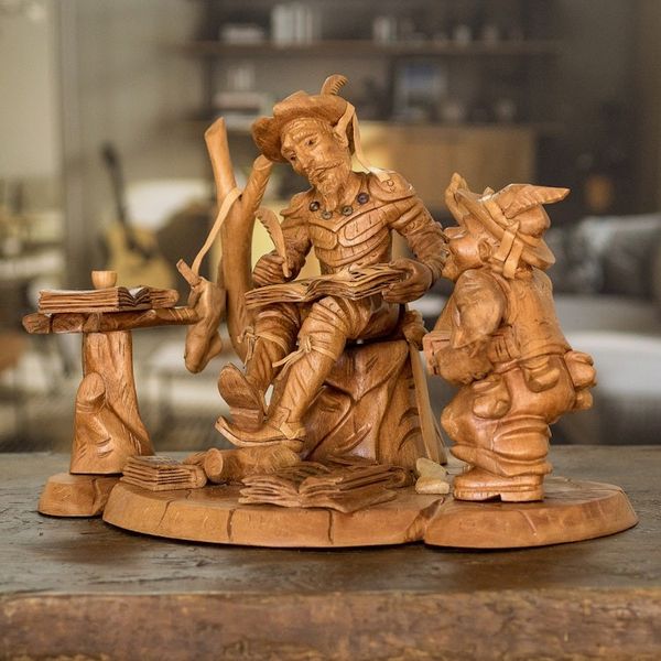 Alternate image for Cedar Wood Don Quixote and Sancho Panza Sculpture Quixote with Sancho Panza