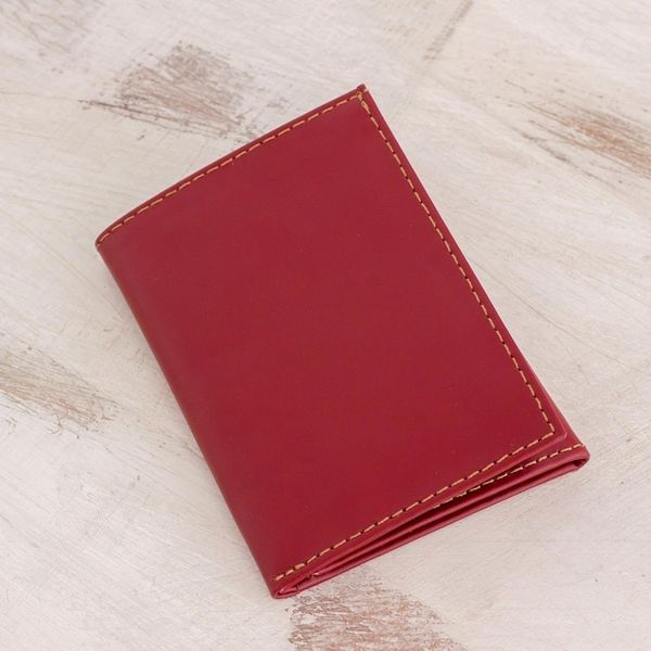 Alternate image for Hand Cut and Stitched Aurora Red Tri-Fold Leather Wallet Distinguished