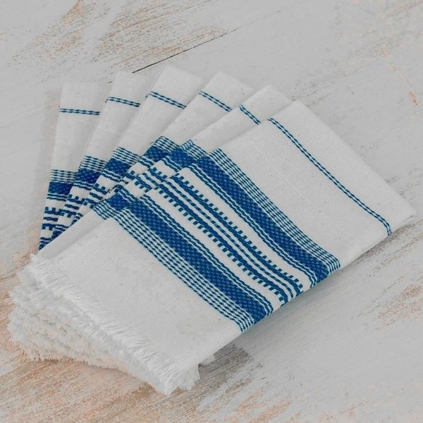 Alternate image for Striped 100 Cotton Napkins from Guatemala Set of 6 Cheerful Kitchen in Blue