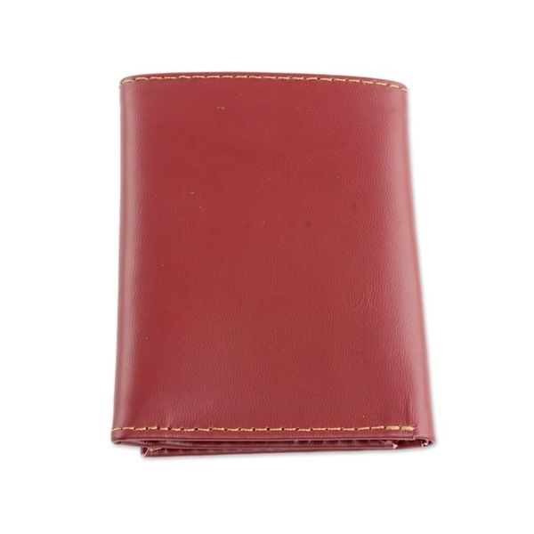 Alternate image for Hand Cut and Stitched Aurora Red Tri-Fold Leather Wallet Distinguished