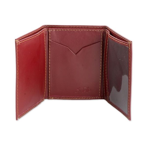 Alternate image for Hand Cut and Stitched Aurora Red Tri-Fold Leather Wallet Distinguished