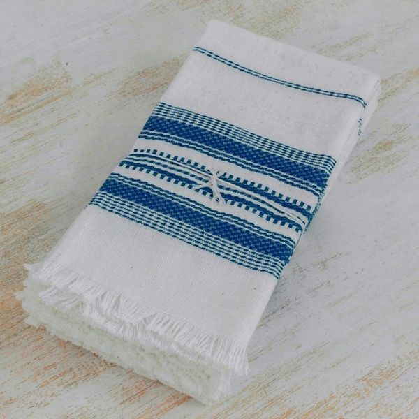Alternate image for Striped 100 Cotton Napkins from Guatemala Set of 6 Cheerful Kitchen in Blue