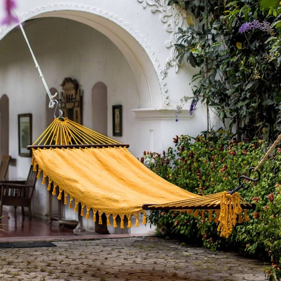 Handwoven Yellow Cotton Hammock Single from Guatemala 'Take Me to the Sun'