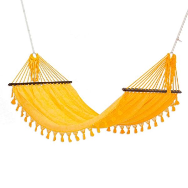 Alternate image for Handwoven Yellow Cotton Hammock Single from Guatemala Take Me to the Sun