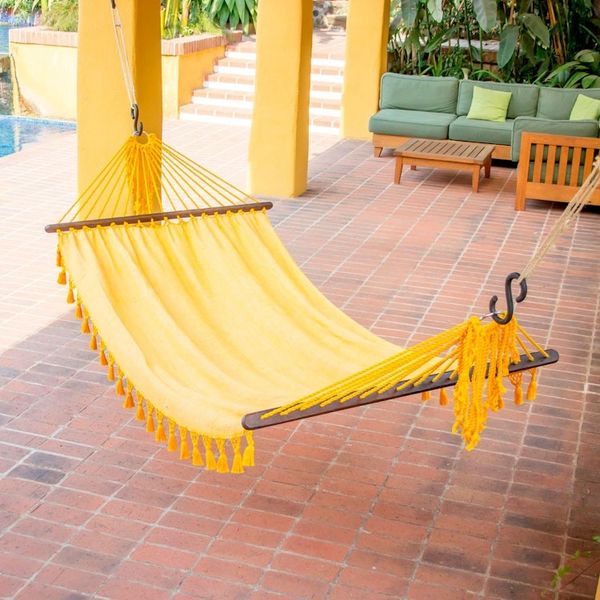 Alternate image for Handwoven Yellow Cotton Hammock Single from Guatemala Take Me to the Sun