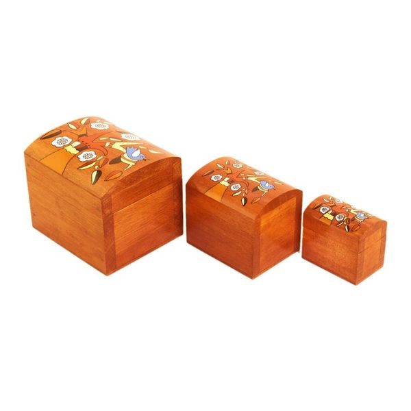 Alternate image for Pinewood Decorative Boxes with Bird and Tree Motifs 3 Lively Tree