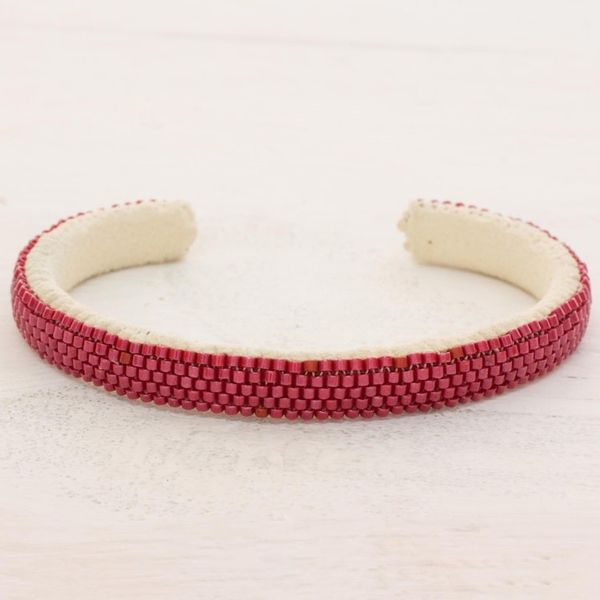 Alternate image for Glass Beaded Cuff Bracelet in Solid Cherry from El Salvador Beautiful Horizon in Cherry