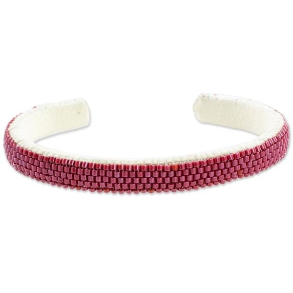 Alternate image for Glass Beaded Cuff Bracelet in Solid Cherry from El Salvador Beautiful Horizon in Cherry