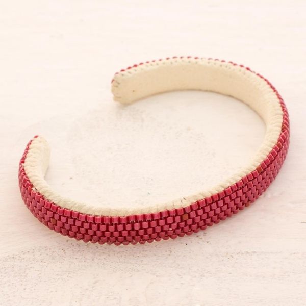 Alternate image for Glass Beaded Cuff Bracelet in Solid Cherry from El Salvador Beautiful Horizon in Cherry
