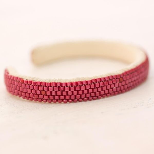 Alternate image for Glass Beaded Cuff Bracelet in Solid Cherry from El Salvador Beautiful Horizon in Cherry