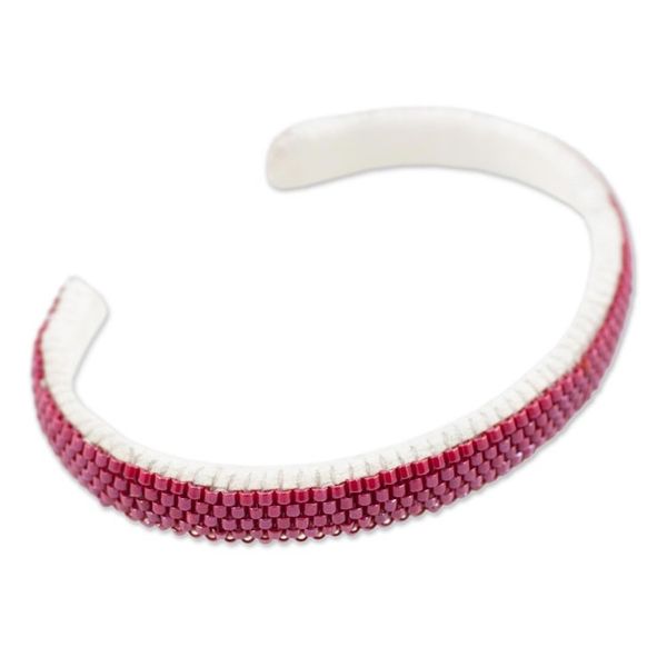 Alternate image for Glass Beaded Cuff Bracelet in Solid Cherry from El Salvador Beautiful Horizon in Cherry