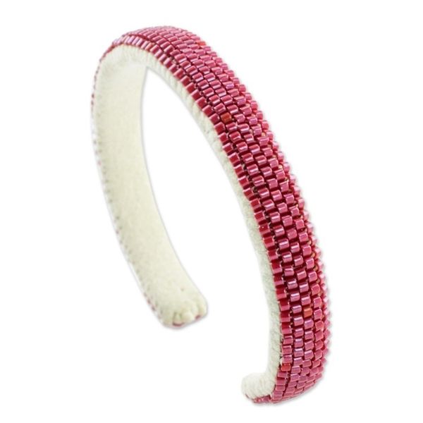Alternate image for Glass Beaded Cuff Bracelet in Solid Cherry from El Salvador Beautiful Horizon in Cherry