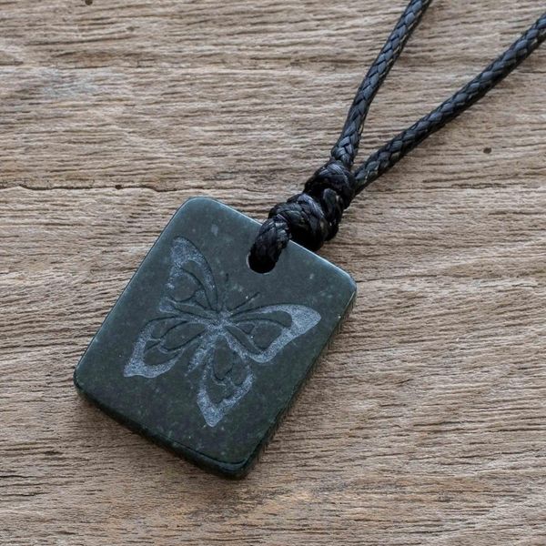Alternate image for Black Jade Butterfly Pendant Necklace from Guatemala Mayan Butterfly