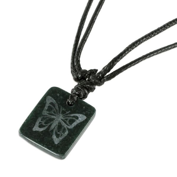 Alternate image for Black Jade Butterfly Pendant Necklace from Guatemala Mayan Butterfly