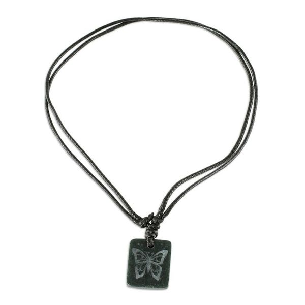 Alternate image for Black Jade Butterfly Pendant Necklace from Guatemala Mayan Butterfly