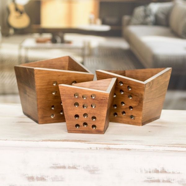 Alternate image for Handcrafted Wood Geometric Nesting Centerpieces Set of 3 Star Shower