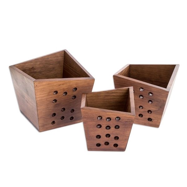 Alternate image for Handcrafted Wood Geometric Nesting Centerpieces Set of 3 Star Shower