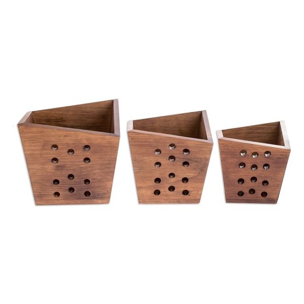 Alternate image for Handcrafted Wood Geometric Nesting Centerpieces Set of 3 Star Shower