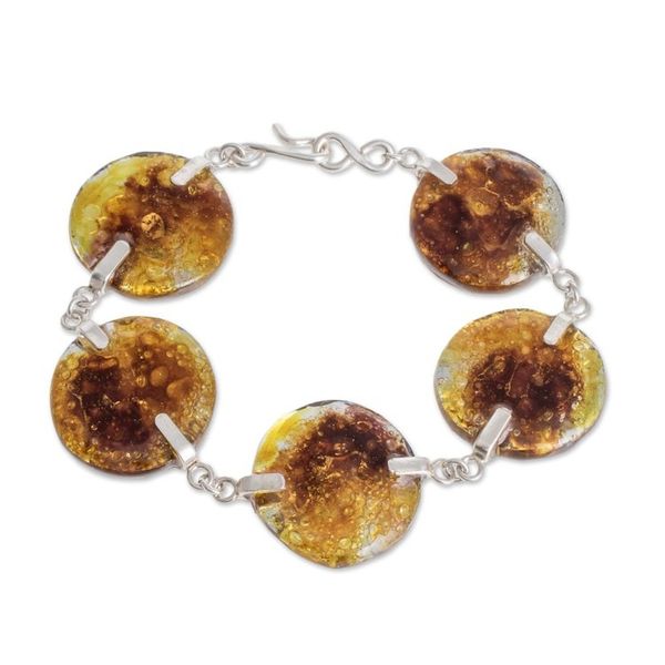 Alternate image for Recycled Glass Link Bracelet in Yellow from Costa Rica Yellow Moon