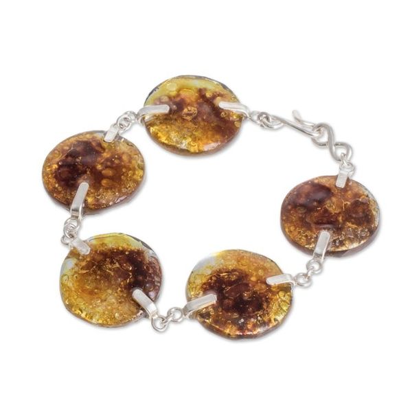 Alternate image for Recycled Glass Link Bracelet in Yellow from Costa Rica Yellow Moon