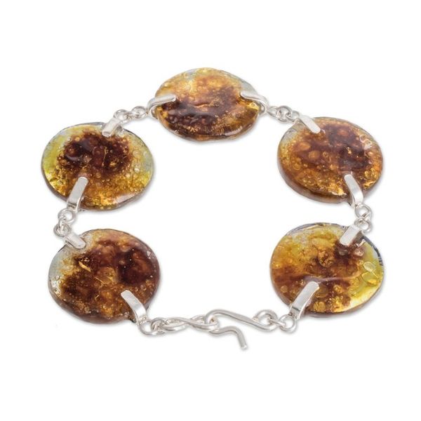 Alternate image for Recycled Glass Link Bracelet in Yellow from Costa Rica Yellow Moon