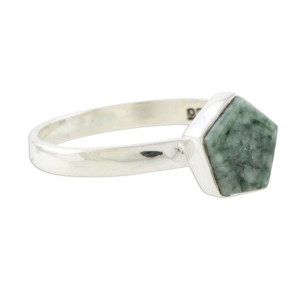 Alternate image for Light Green Jade Pentagon and Sterling Silver Cocktail Ring Striking in Light Green