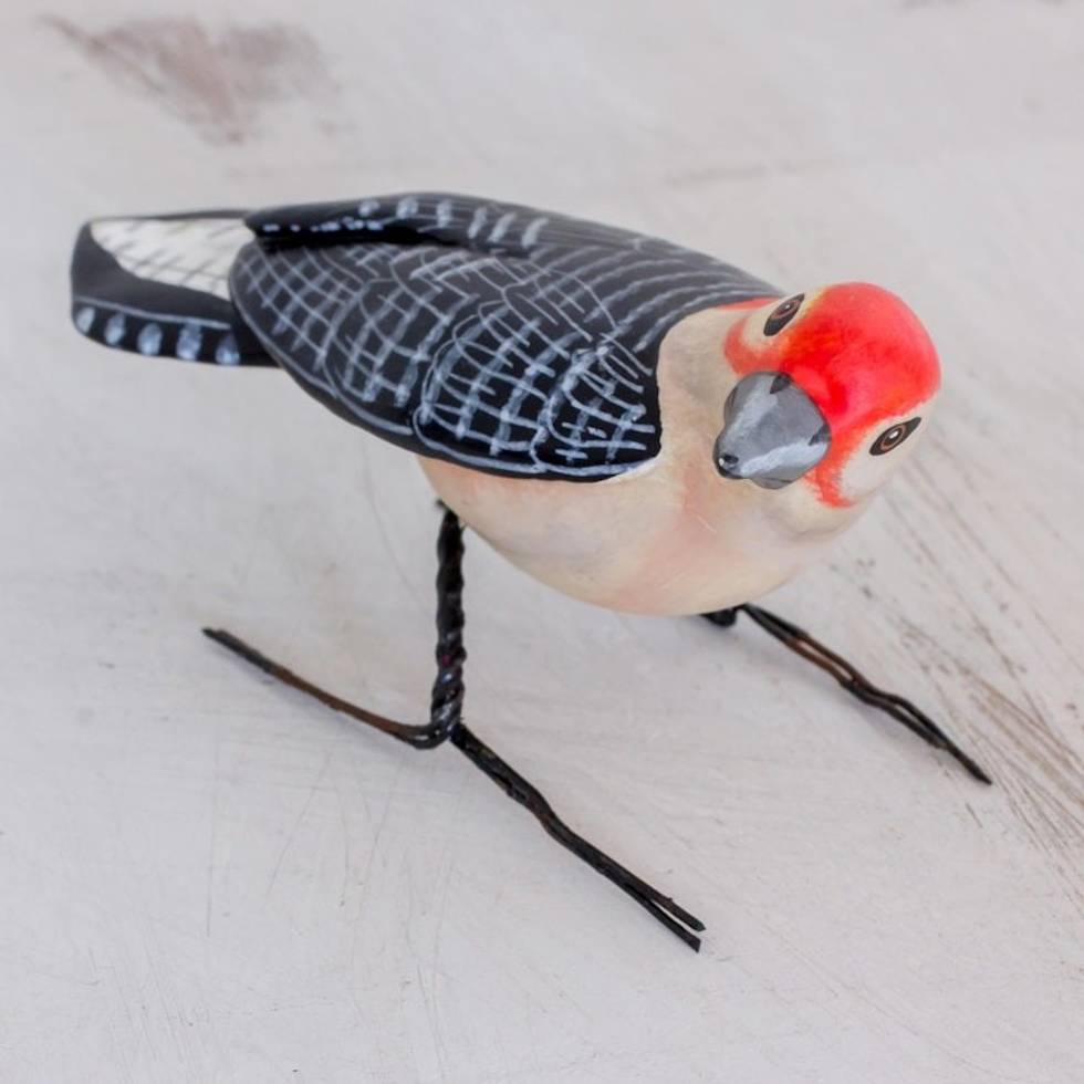 Hand Sculpted Ceramic Red-Bellied Woodpecker Figurine 'Red-Bellied Woodpecker'