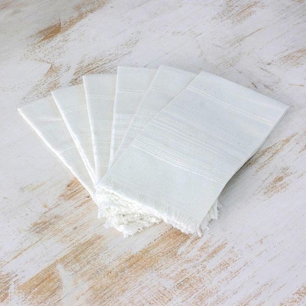 Alternate image for Six Handwoven Cotton Napkins in Eggshell from Guatemala Parallel Purity
