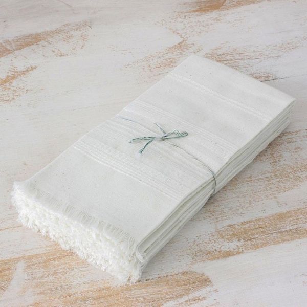 Alternate image for Six Handwoven Cotton Napkins in Eggshell from Guatemala Parallel Purity
