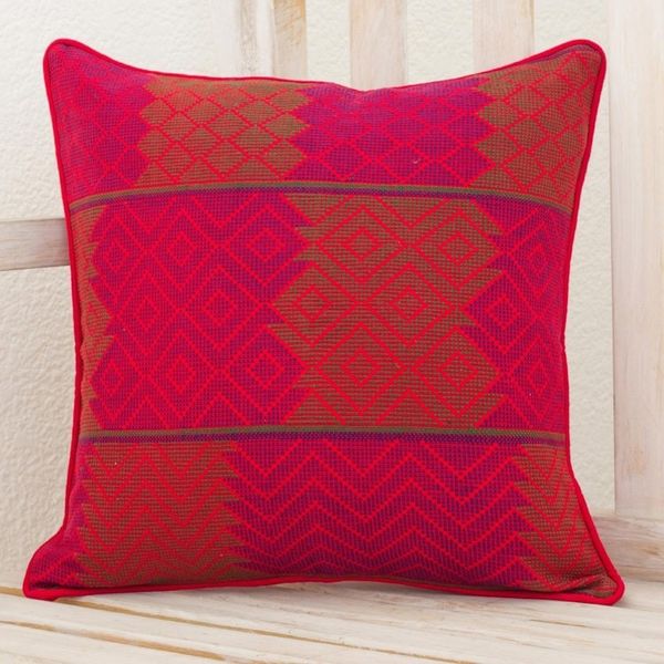 Alternate image for Maya Backstrap Loom Woven Red Cotton Cushion Cover Red Delight