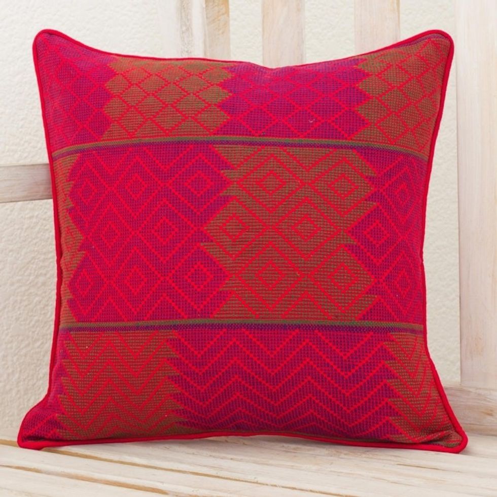 Maya Backstrap Loom Woven Red Cotton Cushion Cover 'Red Delight'
