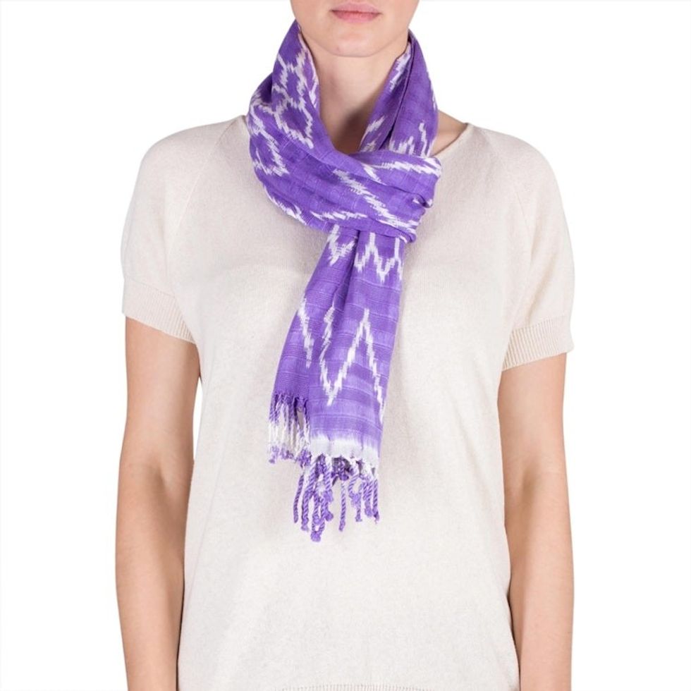 Backstrap Loom Lilac Cotton Scarf with Organic Dyes 'Solola Lilacs'