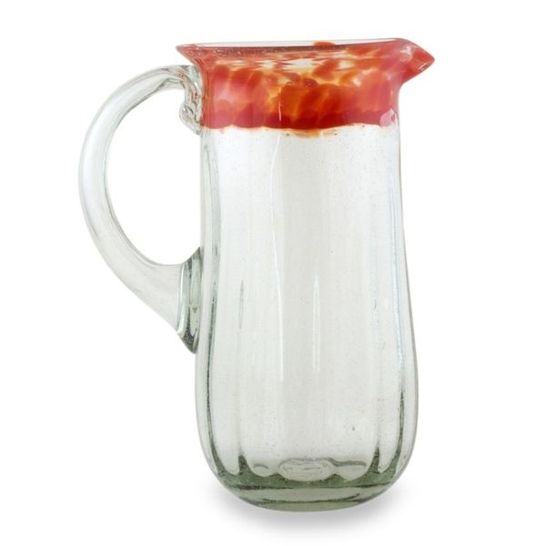 Alternate image for Clear Hand-blown Glass Pitcher with Orange Rim Fresh Mandarin