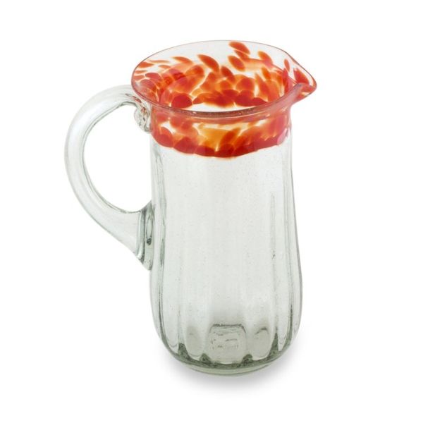Alternate image for Clear Hand-blown Glass Pitcher with Orange Rim Fresh Mandarin