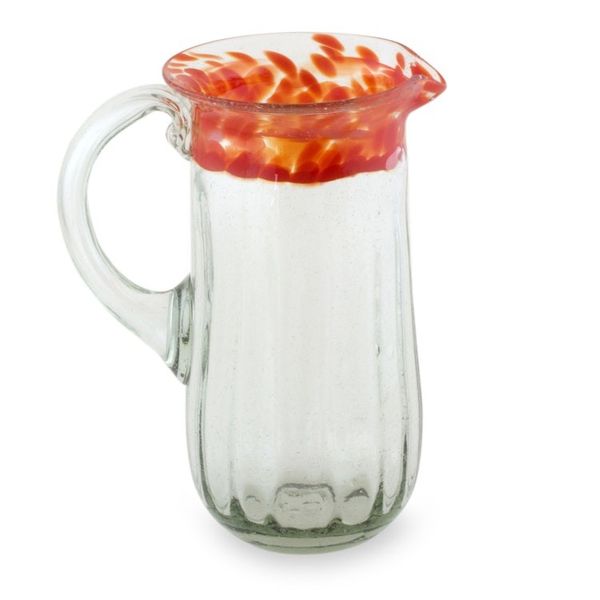 Alternate image for Clear Hand-blown Glass Pitcher with Orange Rim Fresh Mandarin