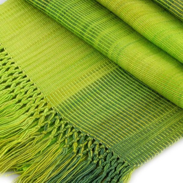 Alternate image for Light and Dark Green Hand Woven Rayon Scarf Iridescent Green Pastels