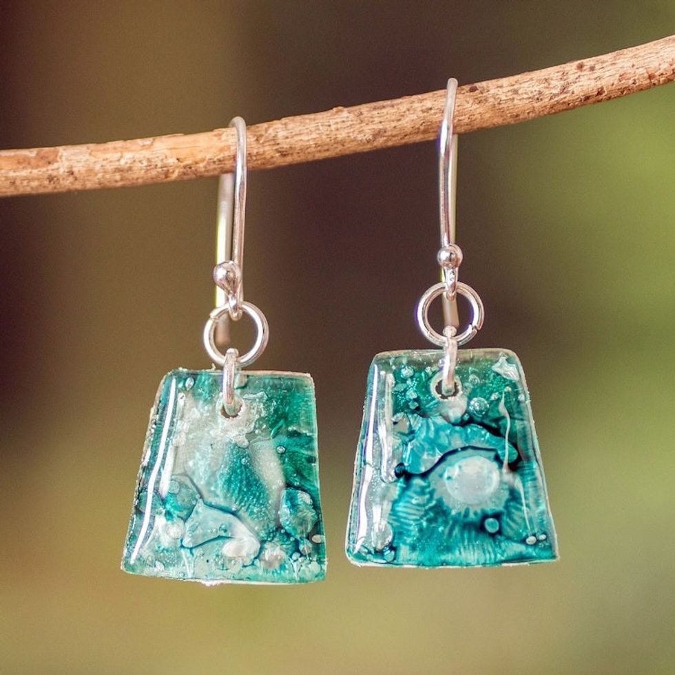 Ocean Reflection Recycled CD Earrings on 925 Silver Hooks 'Ocean Reflections'