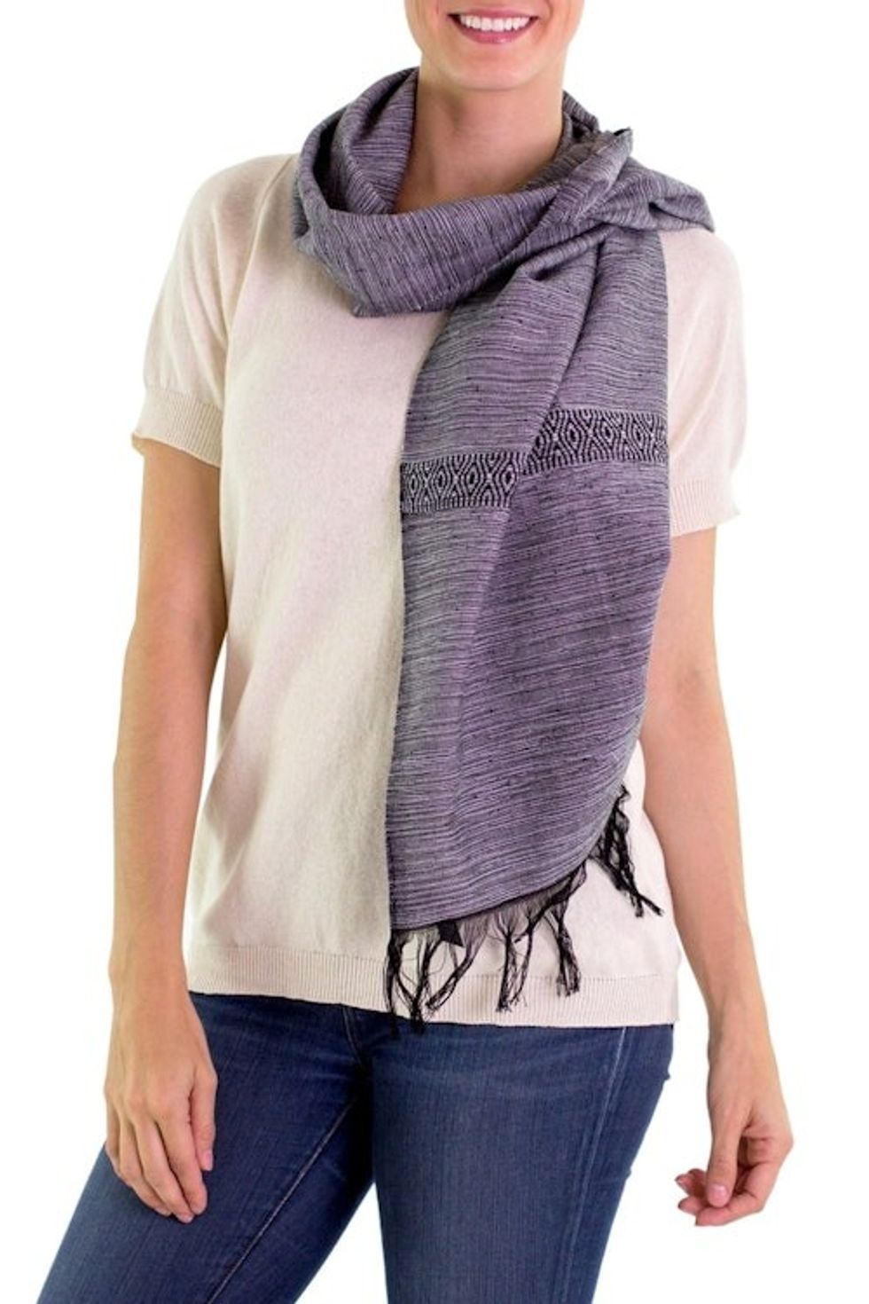 Hand Woven Scarf from Guatemala in Black and White 'Mesmerizing Black White'
