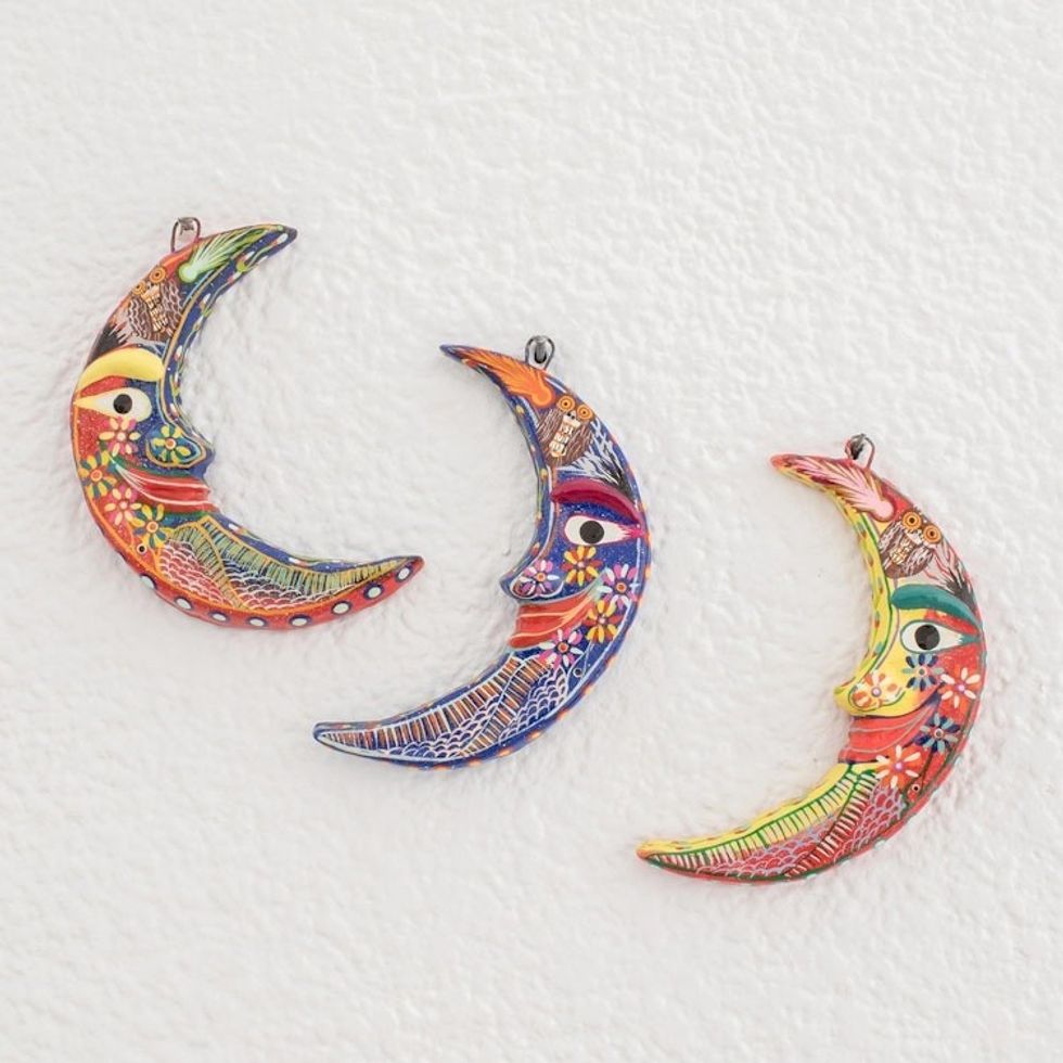 Ceramic wall adornments Set of 3 'Crescent Moon Magic'