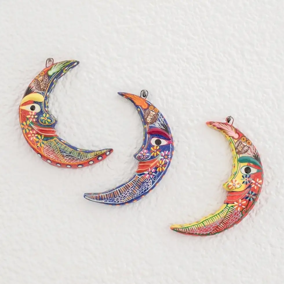 Ceramic wall adornments Set of 3 'Crescent Moon Magic'