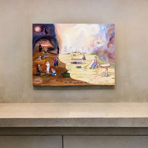 Alternate image for Signed Original Allegorical Oil Painting of the Life Cycle From Birth to Death