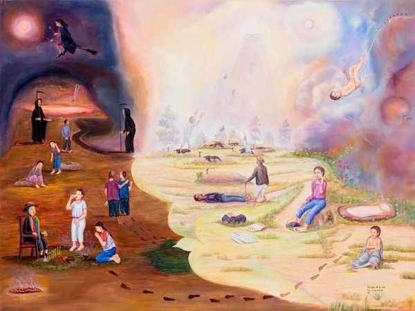 Alternate image for Signed Original Allegorical Oil Painting of the Life Cycle From Birth to Death