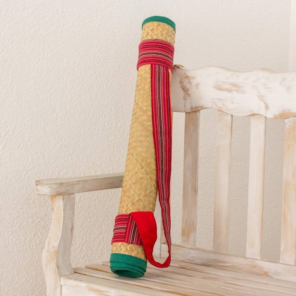 Striped Cotton Yoga Mat Strap in Crimson from Guatemala 'Peaceful Stripes'