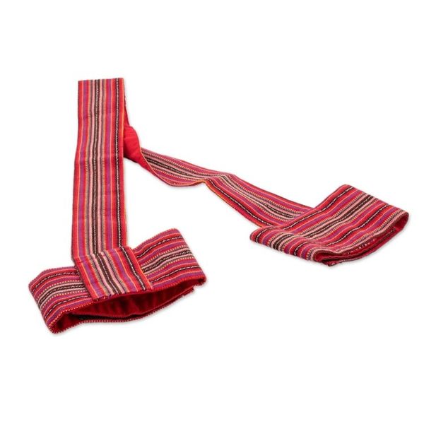 Alternate image for Striped Cotton Yoga Mat Strap in Crimson from Guatemala Peaceful Stripes