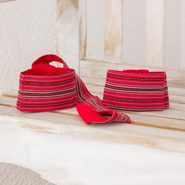Alternate image for Striped Cotton Yoga Mat Strap in Crimson from Guatemala Peaceful Stripes