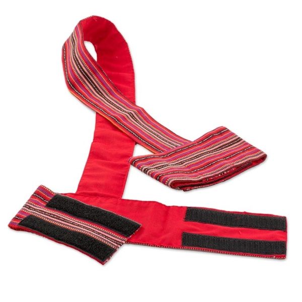 Alternate image for Striped Cotton Yoga Mat Strap in Crimson from Guatemala Peaceful Stripes