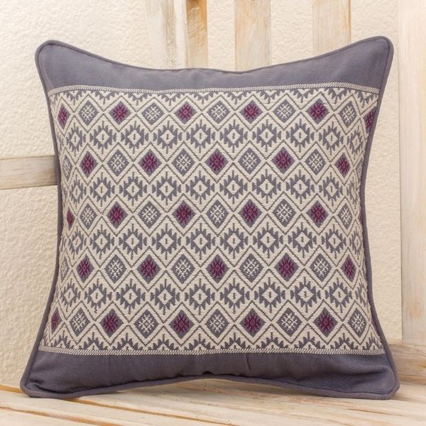 Alternate image for Maya Loom Woven Cotton Cushion Cover in Grey and Lilac Silver Moon