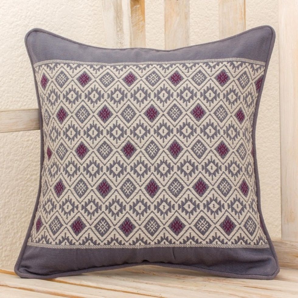 Maya Loom Woven Cotton Cushion Cover in Grey and Lilac 'Silver Moon'